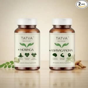 Moringa & Ashwagandha Capsules Combo | 60 Moringa + 60 Ashwagandha Vegetarian Capsules | Herbal Supplement for Daily Wellness & Nutrition | 120 Capsules
