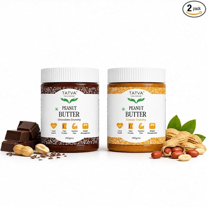 Tatva Healthcare Peanut Butter Combo | Classic & Chocolate Peanut Butter | Creamy Roasted Peanut Spread | 350g Each | Pack of 2 | 700g Total | Breakfast Smoothies & Snacks