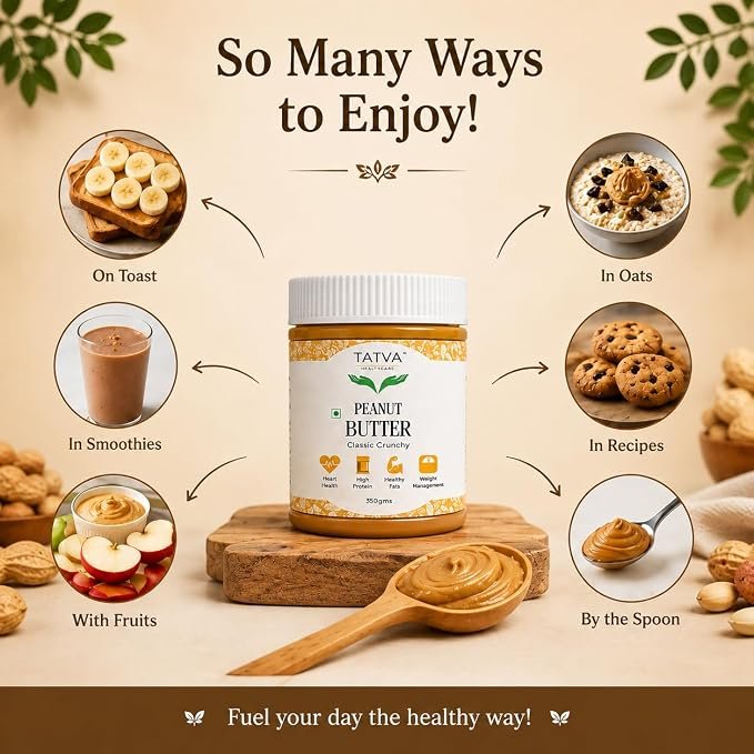 Tatva Healthcare Peanut Butter Combo | Classic & Chocolate Peanut Butter | Creamy Roasted Peanut Spread | 350g Each | Pack of 2 | 700g Total | Breakfast Smoothies & Snacks - Image 4